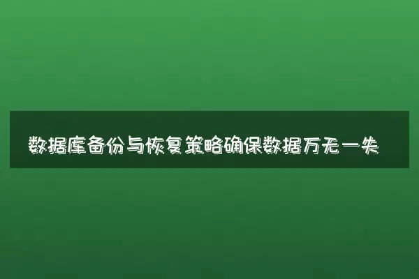 数据库备份与恢复策略确保数据万无一失